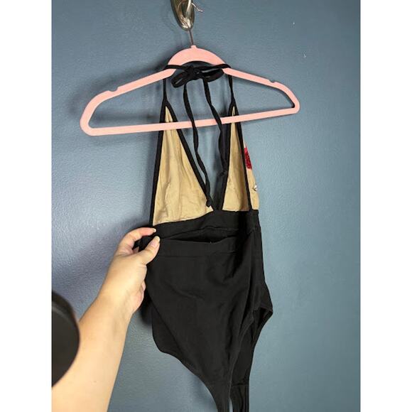 Out from Under Body suit Women's Size S Sheer Halter top Embroidery Open Back - Picture 6 of 10